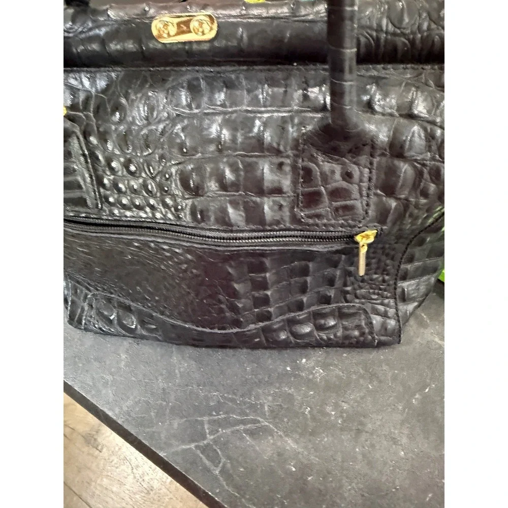 Borse In Pelle Italy Black Croc Embossed Leather Satchel Handbag Gold Hardware